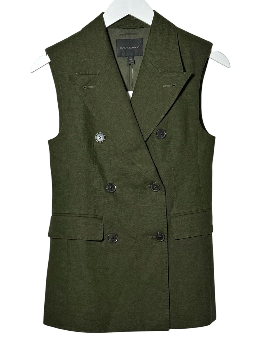 Banana Republic Palma Linen Vest Camo Green NWT Size 00 Petite - Picture 3 of 7